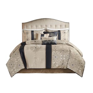 7-Piece Black Polyester Queen Comforter Set with Throw Pillows