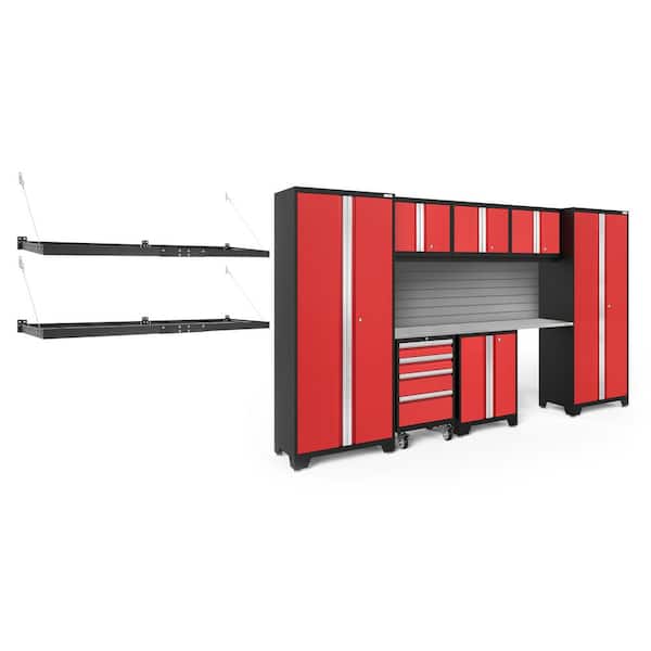 NewAge Products Bold Series 132 in. W x 76.75 in. H x 18 in. D 24-Gauge Steel Garage Cabinet Set in Red (8-Piece)