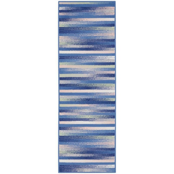 Nourison Whimsicle Blue Multicolor 2 ft. x 8 ft. Geometric Contemporary Kitchen Runner Area Rug