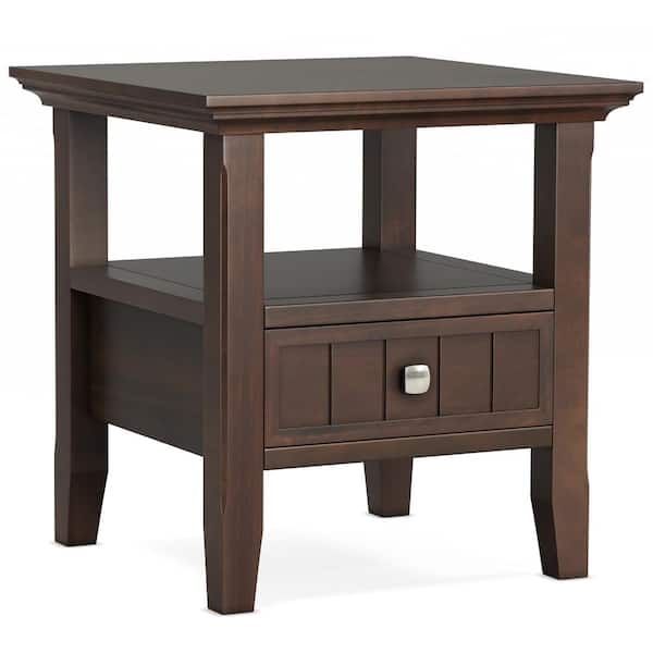 Simpli Home Acadian 19 in. Brunette Brown Square End Table with Drawer