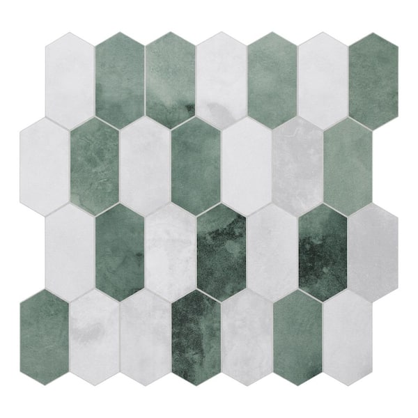sunwings Small Long Hexagon 12 in. x 11.5 in. Green SPC Cement Looks ...