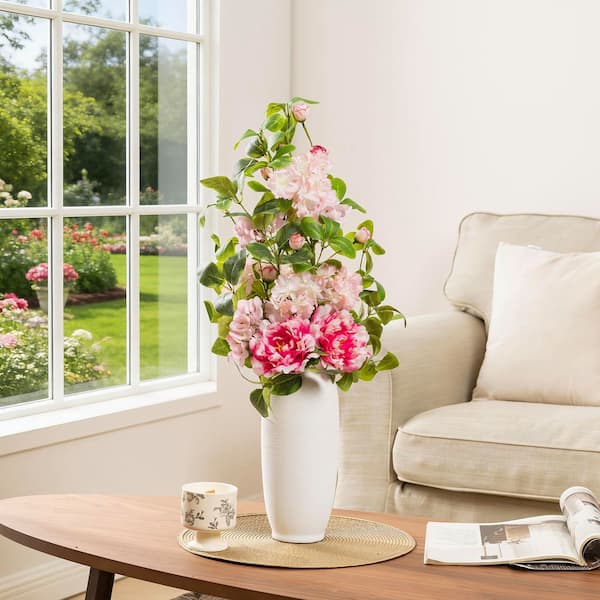 Glitzhome 28 in. H Multi-Colored Set of 2 Pink Hydrangea