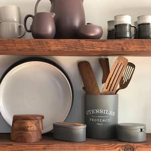 7 in. x 5 in. Slate Grey Round Cement Kitchen Utensil Holder