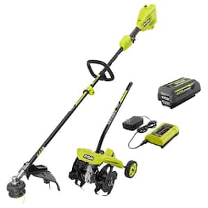 RYOBI 40V 15 in. Expand It Cordless Battery Attachment Capable String Trimmer Gutter Blower with 4.0 Ah Battery and Charger RY40ST01K RYGUT The Home Depot