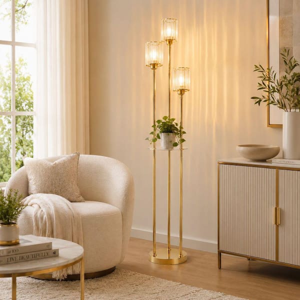 Emeritpro 66.4 in. Antique Brass 3-Light Standard Floor Lamp with