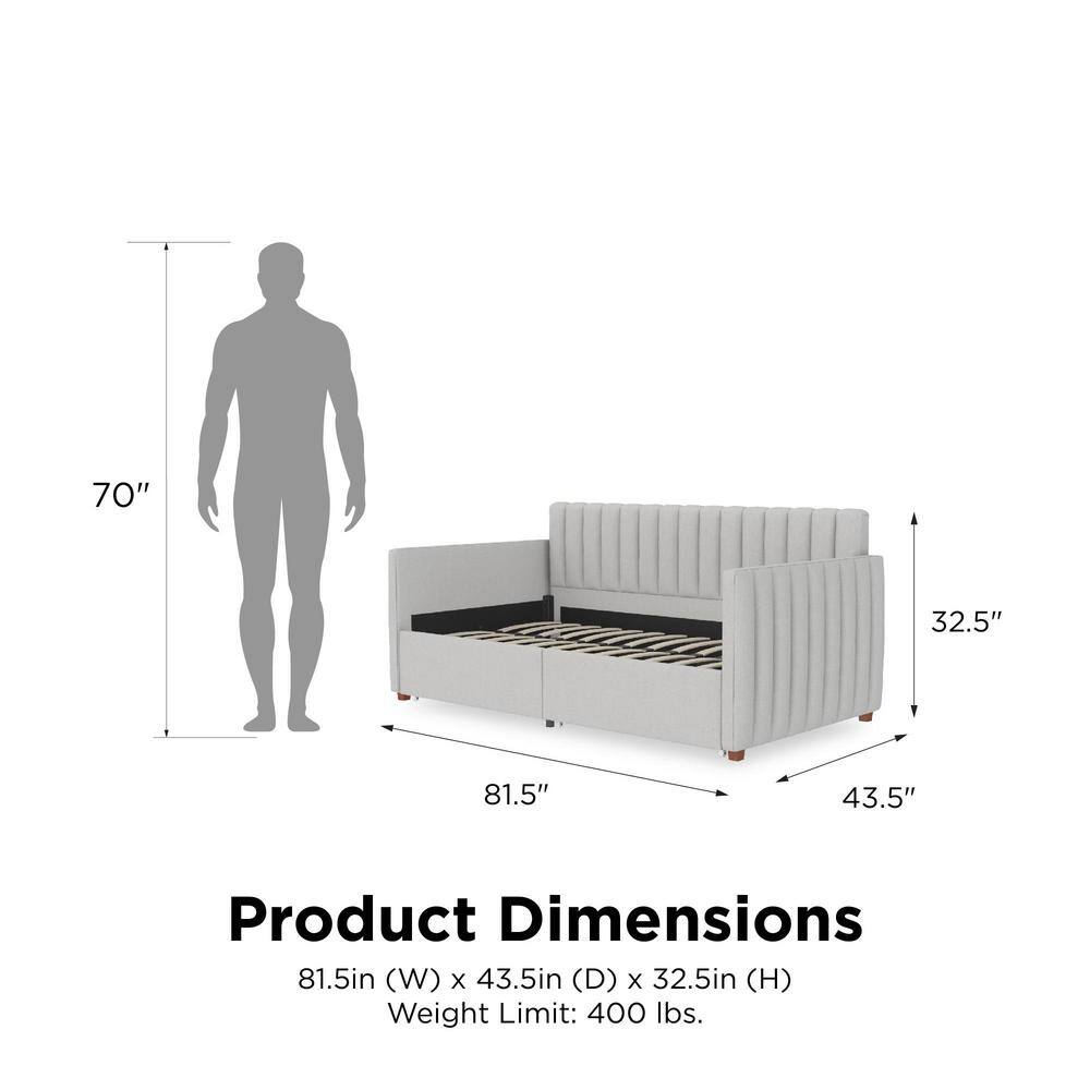 Twin Gray Linen Upholstered Daybed with Storage Drawers