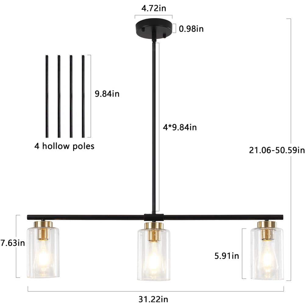 Black and Gold Linear Glass Kitchen Island Pendant