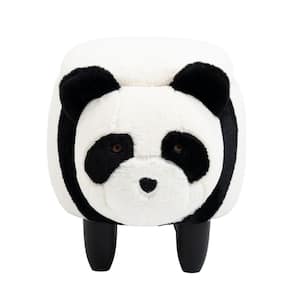 Black and White Panda Animal Storage Kids Polyester Ottoman with Wood Legs
