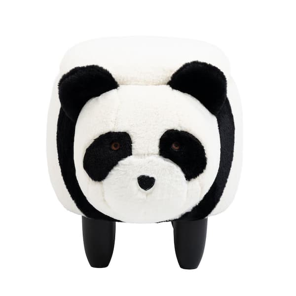 Home 2 Office Black and White Panda Animal Storage Kids Polyester Ottoman with Wood Legs