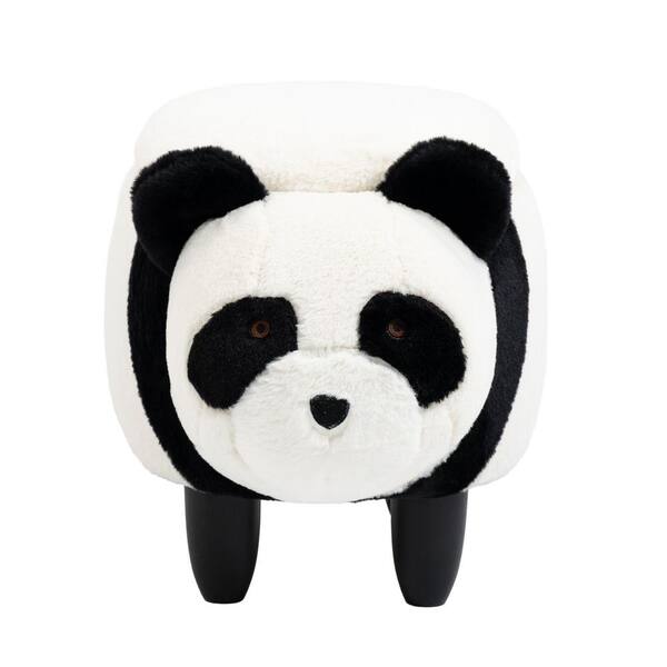 Home 2 Office Black and White Panda Animal Storage Kids Polyester Ottoman with Wood Legs