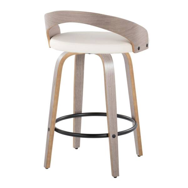 Lumisource Grotto 26 in. Light Grey Wood and White Faux Leather