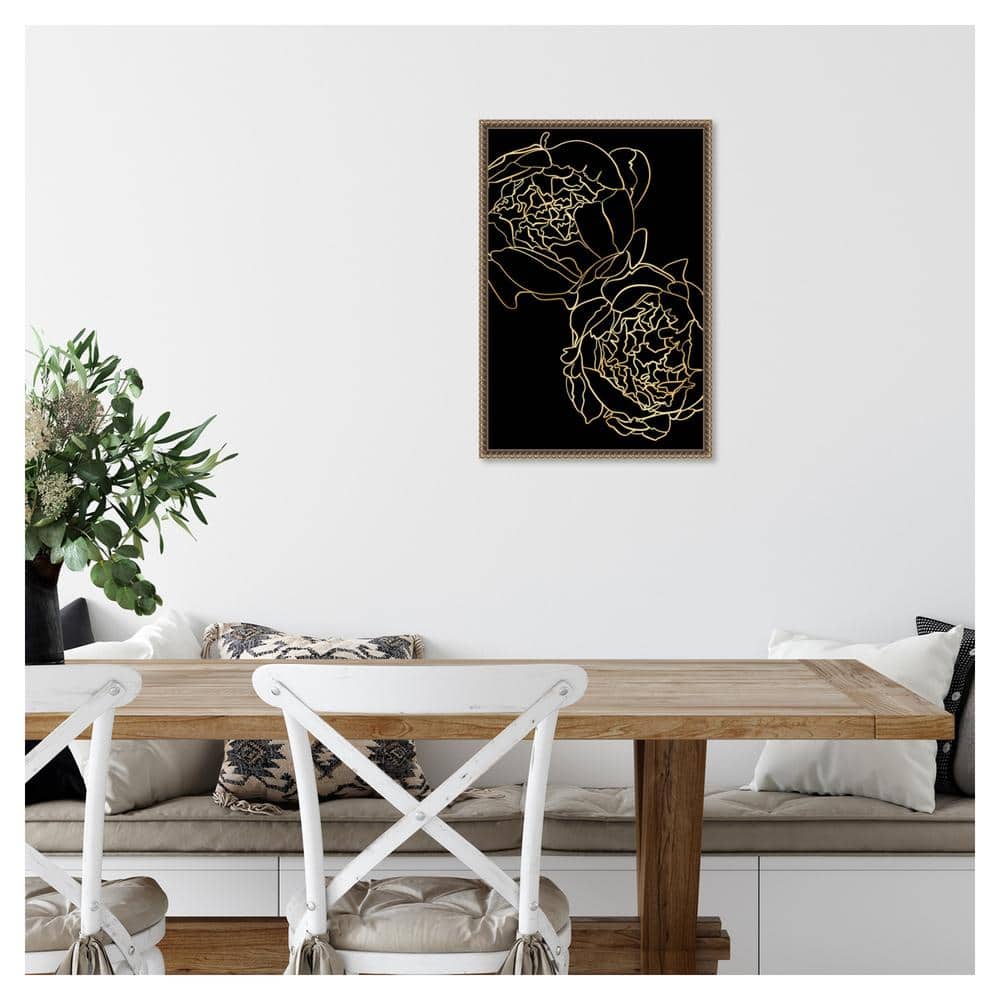 Gold and Black Beaded Framed Botanical Canvas Wall Art