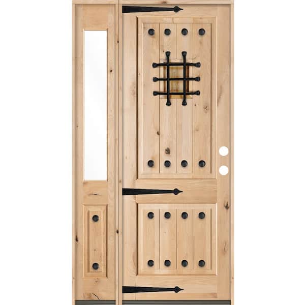 Krosswood Doors 50 in. x 96 in. Mediterranean Knotty Alder Sq Unfinished Left-Hand Inswing Prehung Front Door with Left Half Sidelite
