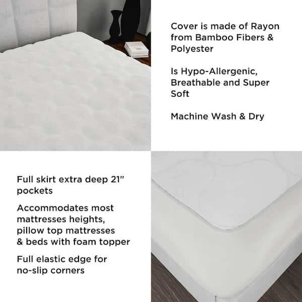 Superior Waterproof Rayon from Bamboo Mattress Protector, King ,White