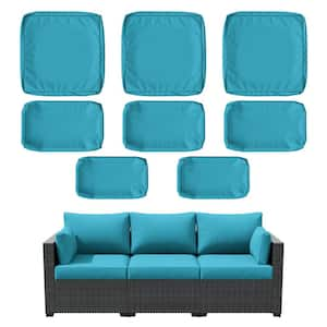 8-Piece 25.6 in. Outdoor Replacement Lounge Cushion Covers Lake Blue