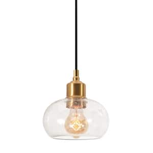 Laney 1-Light Vintage Gold, Clear Shaded Pendant Light with Clear Seeded Glass Shade
