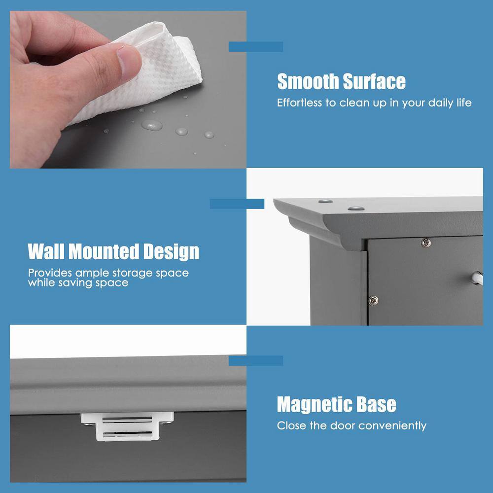 Gray MDF and Particle Board Bathroom Storage Wall Cabinet with 2 Doors and 3 Shelves