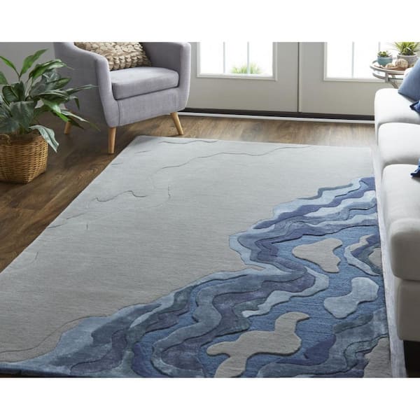2 ft. x 8 ft. Blue, Gray Abstract Area Rug