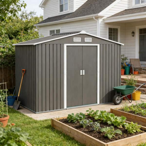 6 ft. W x 9 ft. D Gray Metal Outdoor Storage Shed with Foundation