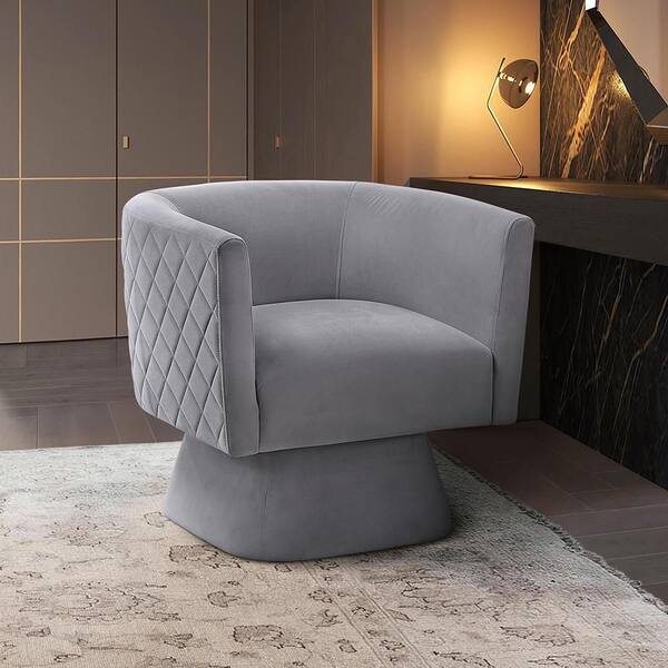 Lazzara Waithe Gray Velvet Upholstery Swivel Arm Chair 1022GY-1