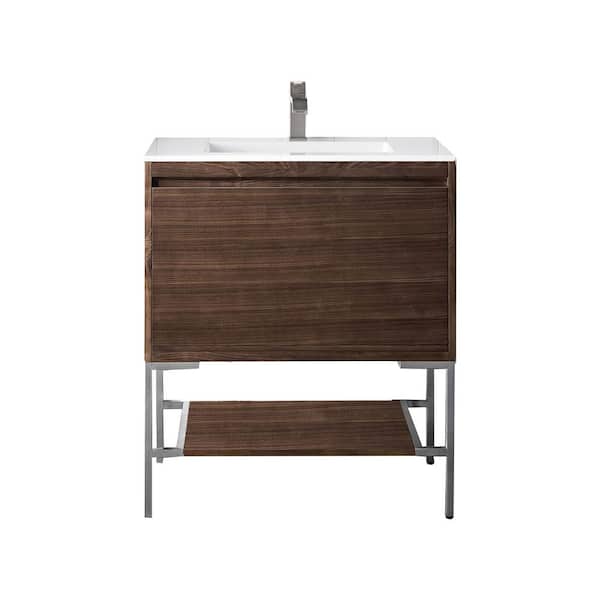 Mantova 31.5 in. W x 18.1 in. D x 36 in. H Single Bathroom Vanity Mid-Century Walnut & Glossy White Composite Stone Top