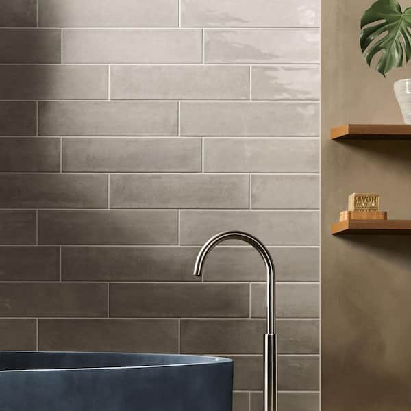 Alora Linen Beige 3.98 in. x 15.94 in. Glossy Ceramic Subway Wall Tile (16.72 sq. ft./ Case)