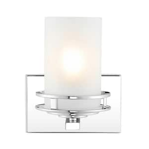 Fairfax 7.13 in. 1-Light Chrome Metal/Frosted Glass Contemporary Glam LED Vanity Light