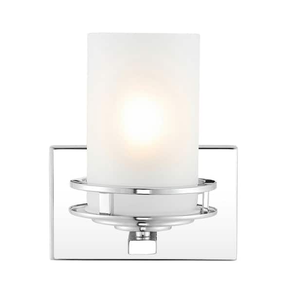 Fairfax 7.13 in. 1-Light Chrome Metal/Frosted Glass Contemporary Glam LED Vanity Light
