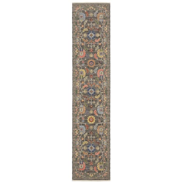 AVERLEY HOME Lavista Gray/Multi-Colored 2 ft. x 12 ft. Persian Oriental Wool/Nylon Blend Indoor Runner Area Rug