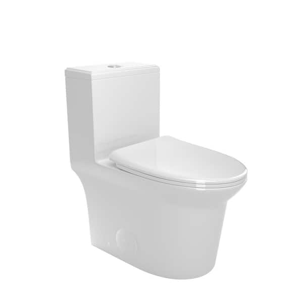 One-Piece 1.1/1.6 GPF Round Dual-Flush One Piece Toilet in White, Soft Close Seat Included, longated Comfort Height