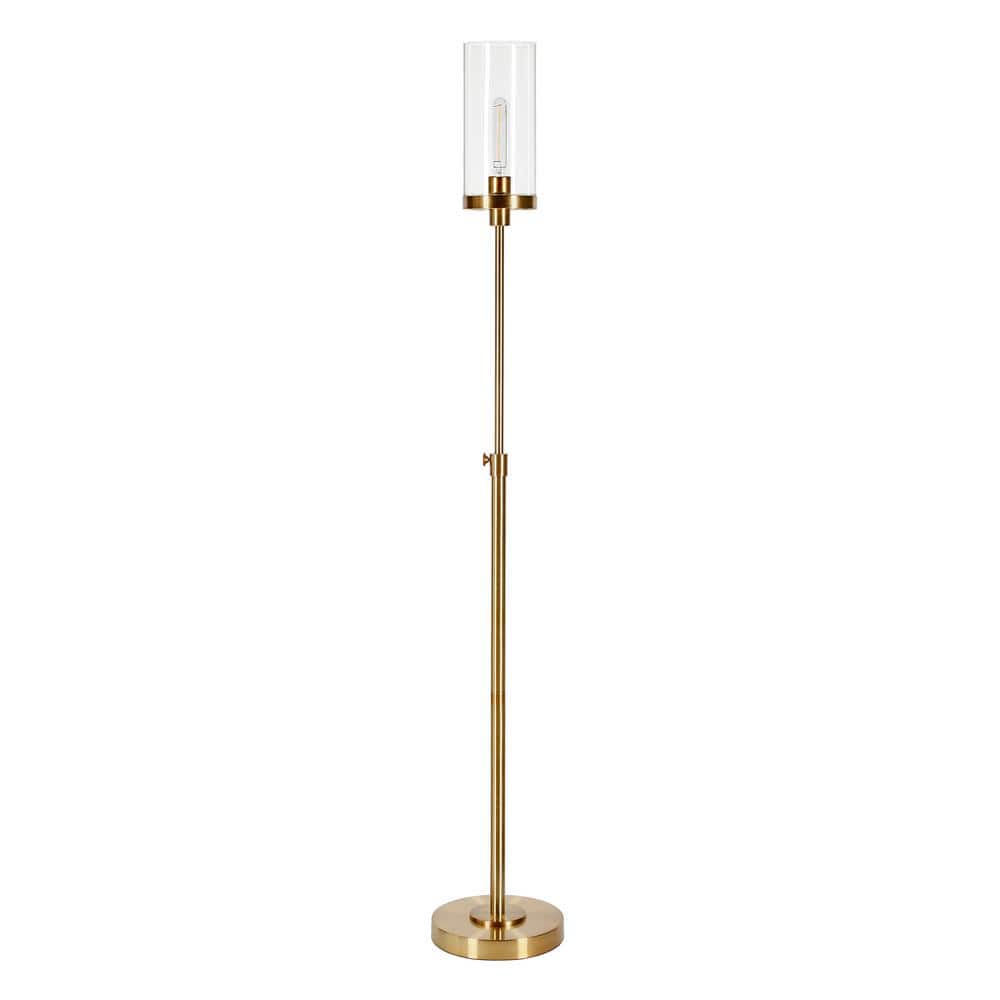 Elegant Industrial Brass Floor Lamp with Seeded Glass Shade