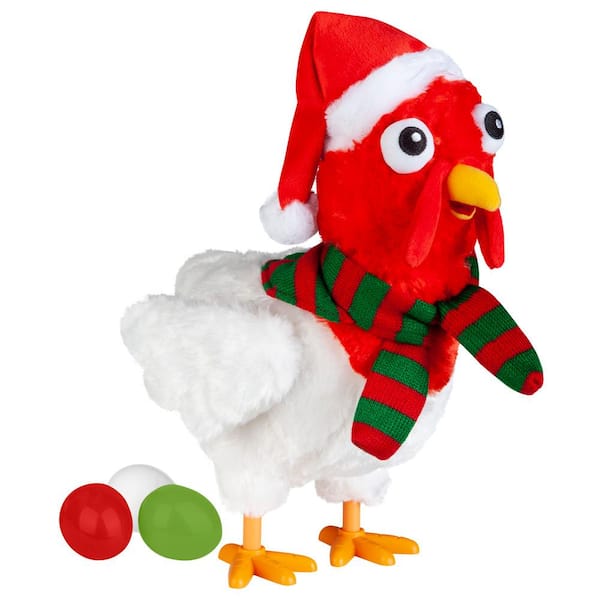 Home Accents Holiday 10.6 in. Christmas Animated Plush Egg Drop Chicken