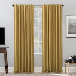 Evelina Fau x Dupioni Silk Thermal 50 in. W x 84 in. L 100% Blackout Back Tab Curtain Panel in Gold (Single Panel)