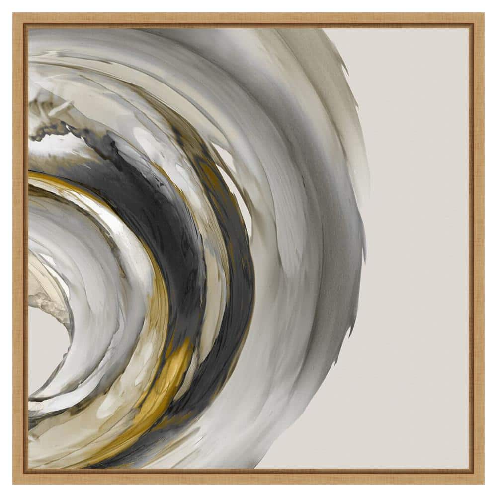 Odyssey Abstract Gray and Gold Canvas Print with Maple Frame