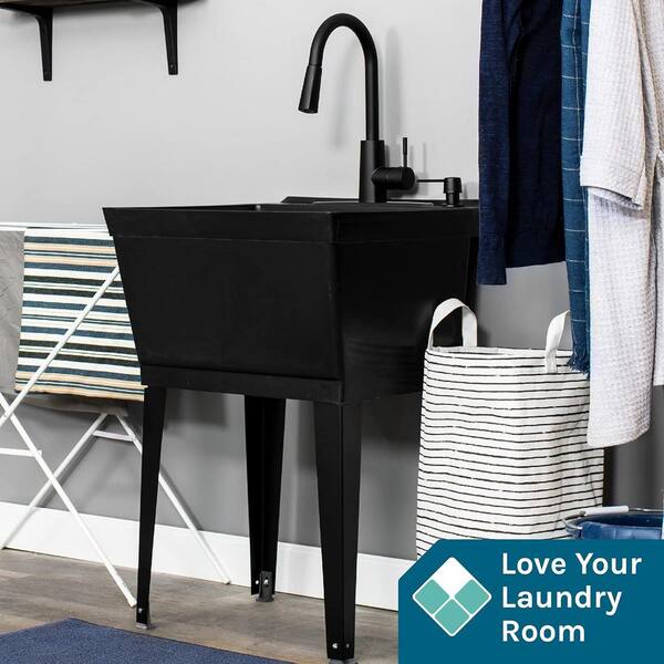 Aoibox 19 Gallon Black Laundry Utility Sink with High Arc Faucet