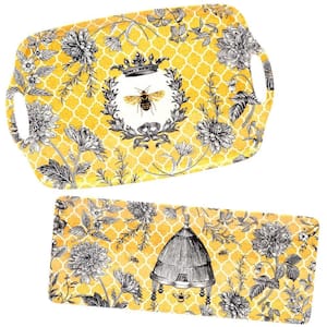 French Bees 14 in. Yellow Melamine Round Platter (Set of 2)