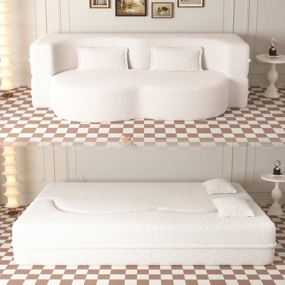 78 in. Square Arm Fabric Curved 3-in-1 Sofa with Pillow, Foam-Filled Sleep