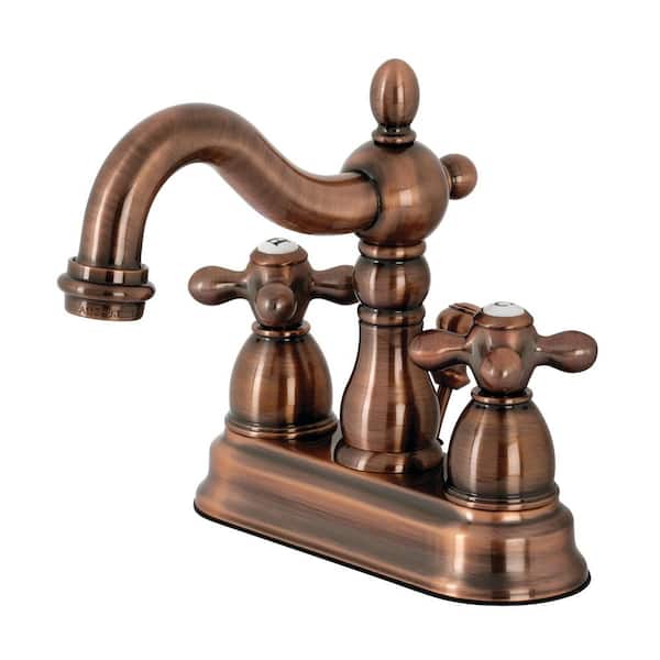 Kingston Brass Heritage 4 in. Centerset 2-Handle Bathroom Faucet in Antique Copper