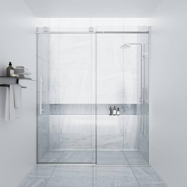 NANAWO HAIMA 48 in. W x 74 in. H Single Sliding Frameless Shower Door in Chrome with Clear 5/16 in. Glass