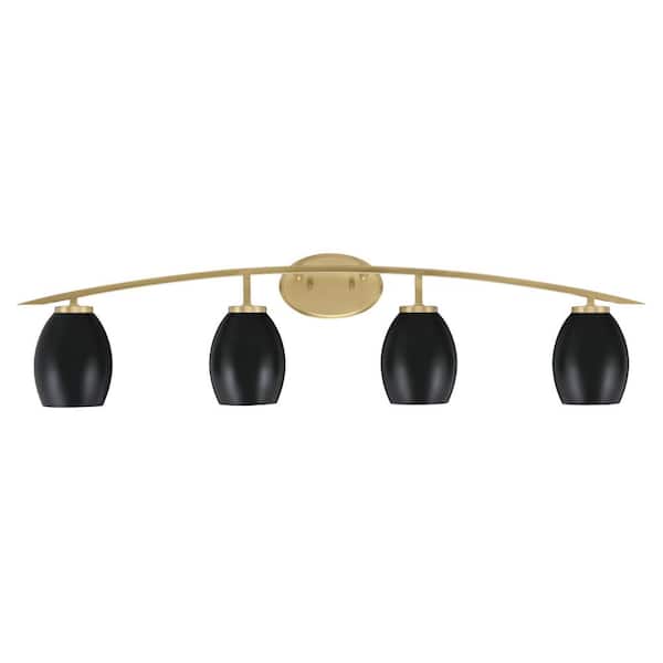 Unbranded Siena 40 in. 4-Light Vanity Light New Age Brass with Matte Black Metal Shades