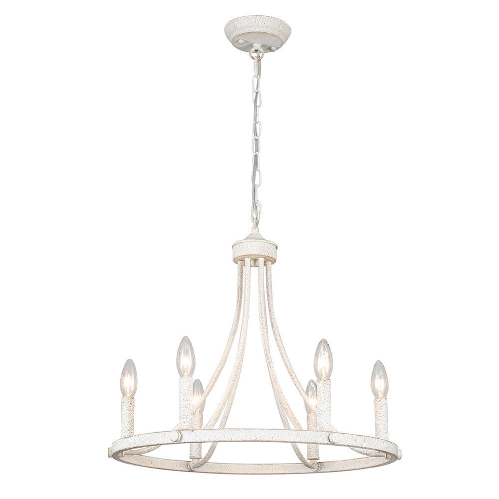 6-Light Vintage White Farmhouse Wagon Wheel Chandelier Candle Style Light F