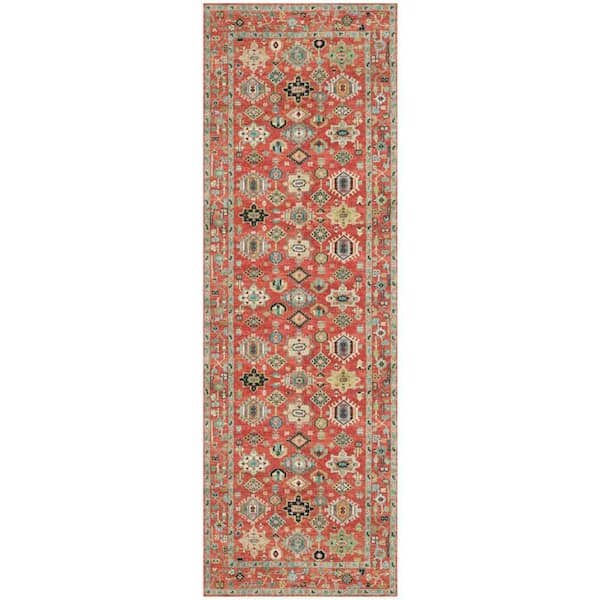Nourison Vintage Washables Rust Multicolor 2 ft. x 6 ft. Floral Traditional Runner Area Rug
