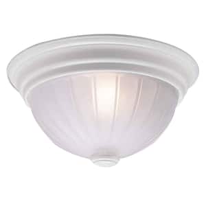 11 in. White Indoor Flush Mount with Frosted Melon Glass Bowl