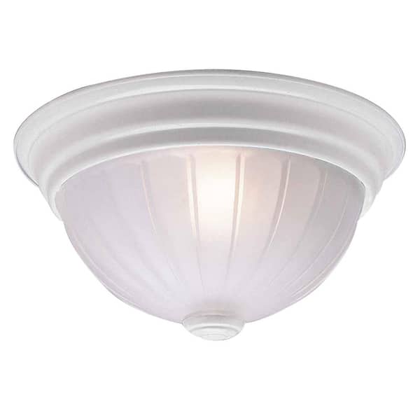 Volume Lighting 11 in. White Indoor Flush Mount with Frosted Melon Glass Bowl
