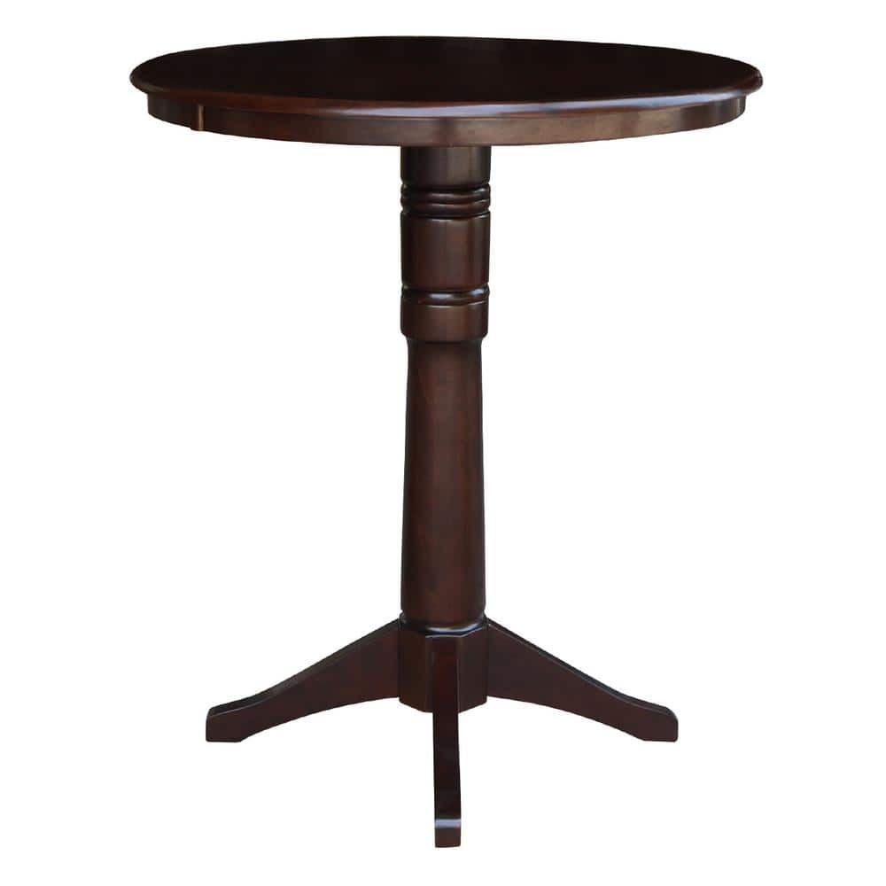 36" Round Mocha Solid Wood Bar Height Table