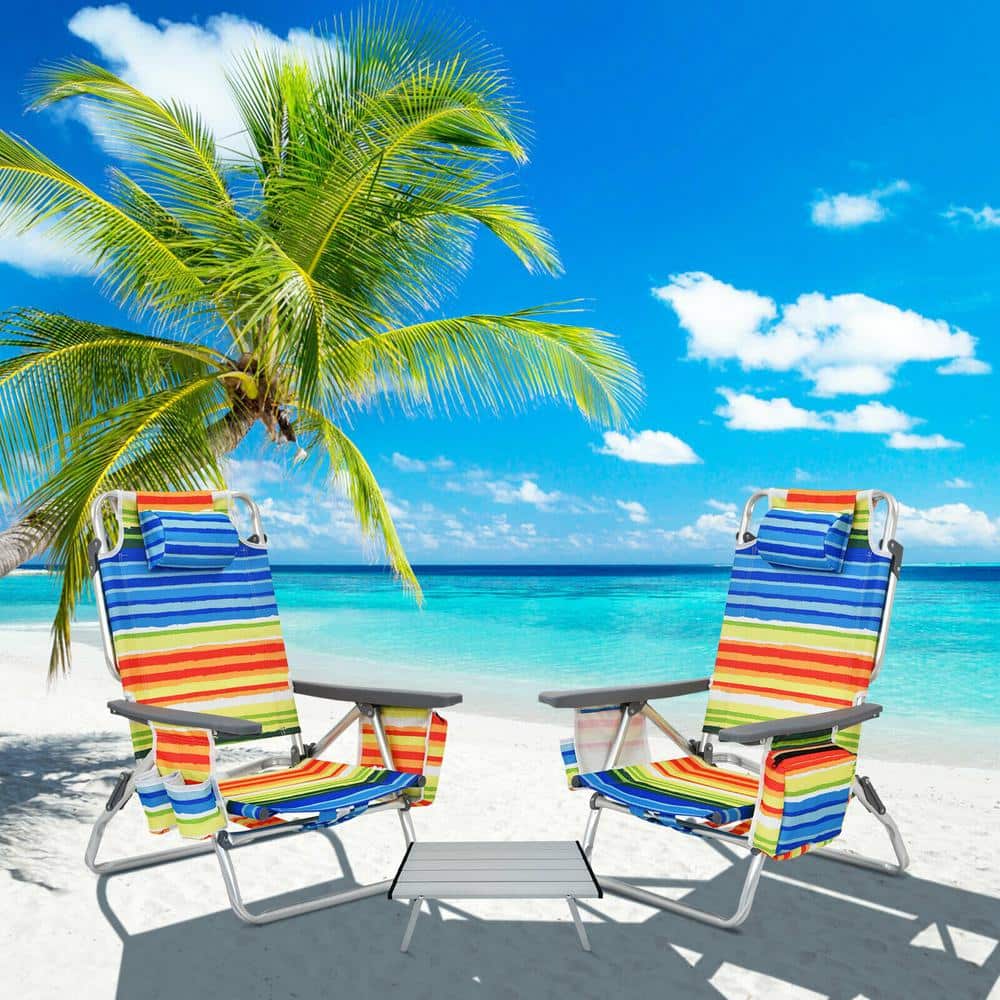 Liviza Yellow Strip Aluminum Folding Beach Chair with