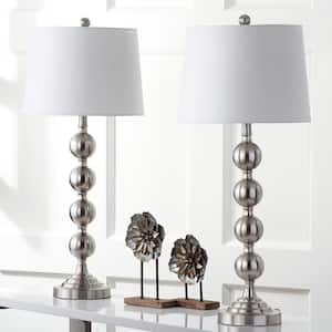 Stacked Gazing Ball 32.5 in. Nickel Table Lamp with Off-White Shade (Set of 2)