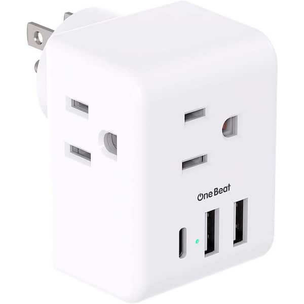3-Outlet Wall Extender Splitter with 3 USB Wall Port in White