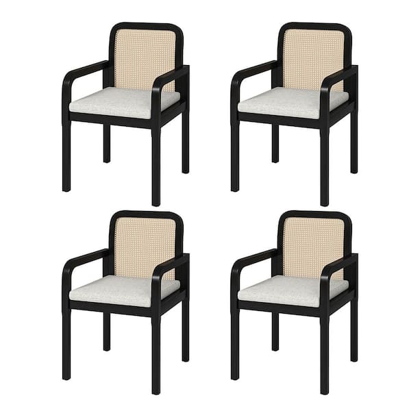 JAYDEN CREATION Gilbert Black Modern Rattan Dining Chair with Removable Cushion (Set of 4)