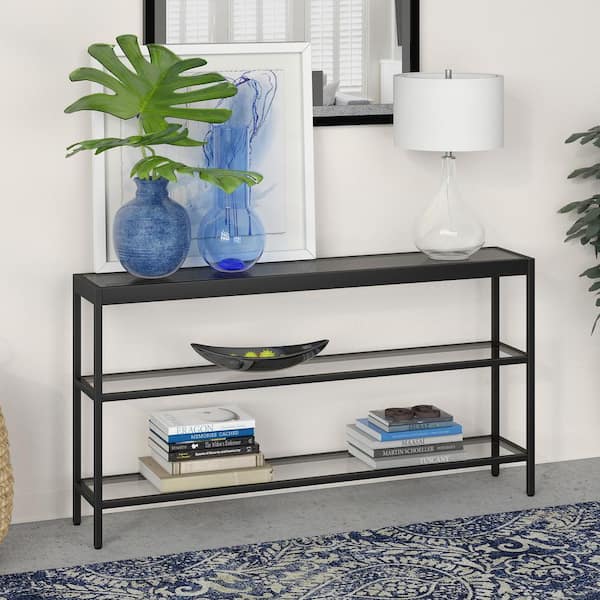 Alexis 55 in. Bronze Rectangle Glass Console Table with Storage